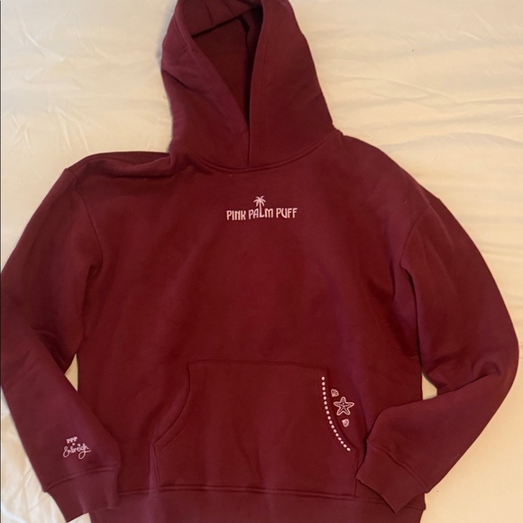 Pink Palm Puff Sweaters - Pink Palm Puff Women's Maroon Hoodie Sweater